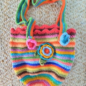 Fun Handmade Crochet Rainbow Soft Tote Bag